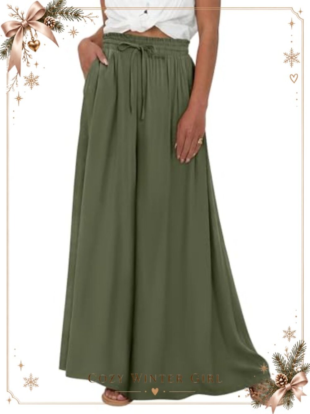 100% Cotton Wide Leg Palazzo Pants High Waist Drawstring Lounge Beach